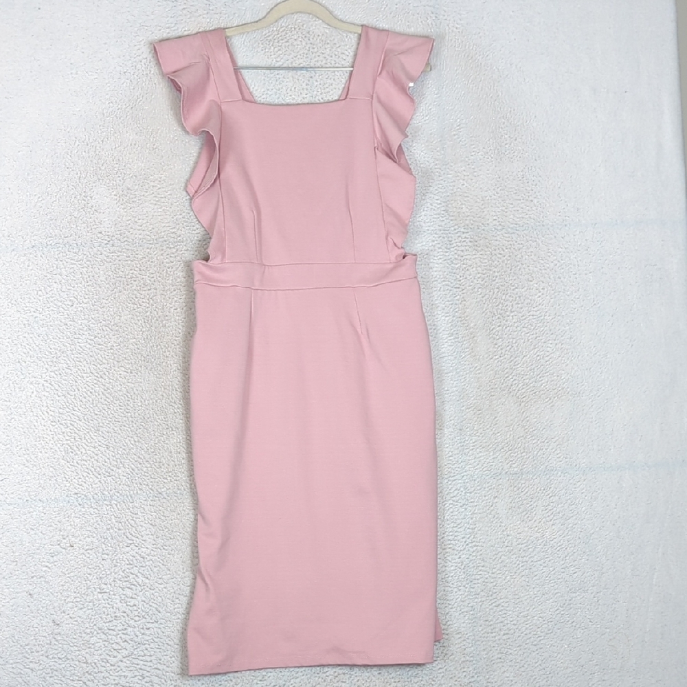 Brigitte Brianna Women's‎ Pink Ruffle Pencil Midi Dress Size M